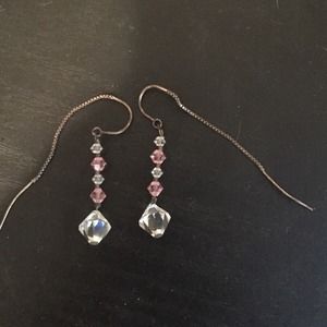 Pink and Clear Beaded Dangle Earrings.